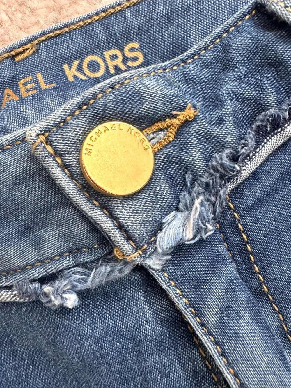 MICHAEL KORS Denim Frayed Hem Studded Shorts